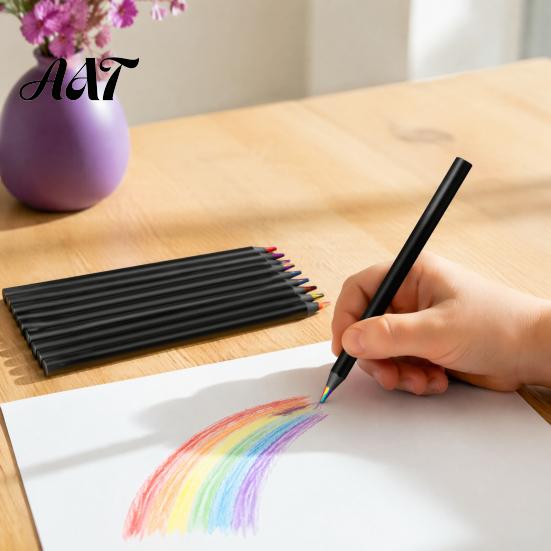 Pencils for Toddlers 12PCS Rainbow Colored Pencils, with Black Wood Barrel And Durable Lead Core, Art Training Sketching Kids Supplies Classroom