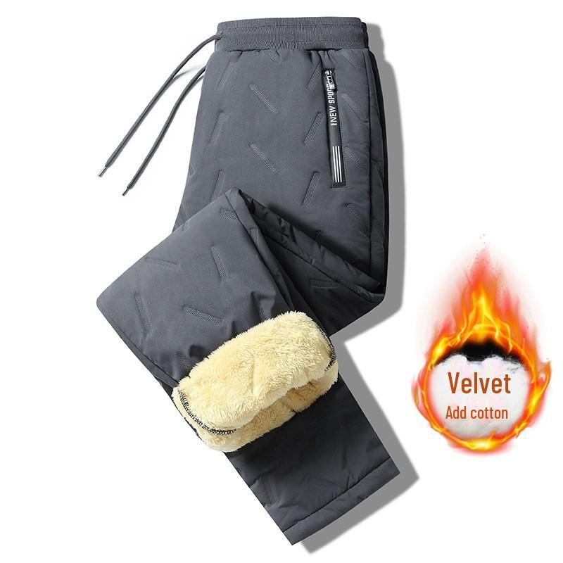 Men's Lambskin Thickened Velvet-Lined Warm Casual Pants: Large Size Cold-Proof Outerwear for Middle-Aged & Elderly.