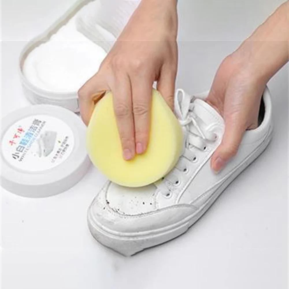 White Shoes Cleaning Cream 120g Stains Remover Whitening Formula Waterless Cleanser for Sneakers Leather Shoes with Wipe Sponge