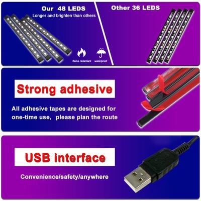 Car LED Strip Light, 4pcs 36 LED DC 12V Multicolor Music Car USB Interior Light LED Under Dash