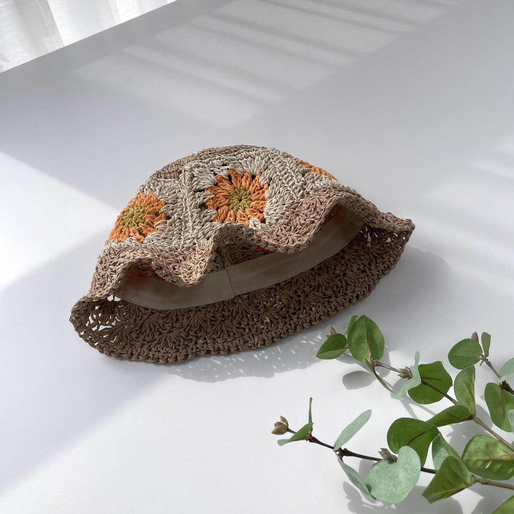 Men's and Women's Daily Bucket Hat Flower Knit Color Block Bucket Hat