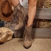 Large Size Cowboy Tassel Pointed Head Square and V-mouth Knight Boots Autumn and Winter Mid-tube Knee Women's Boots