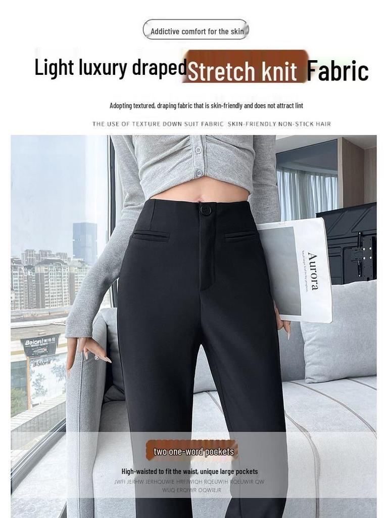 2026 New Style Black High-Waisted Flare Pants for Petite Women - Slimming and Drapey Horseshoe Suit Casuals