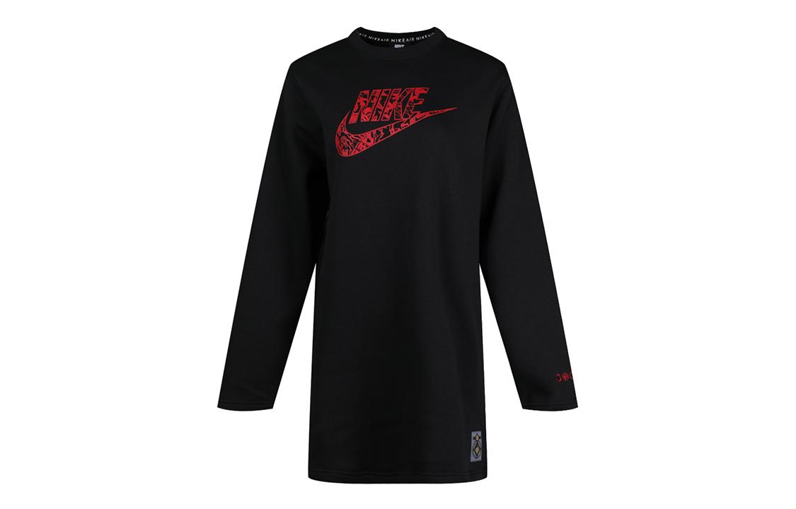 Nike Long Sleeved Dresses Women s Black Crew Neck Moderate Short CU3661-010 L