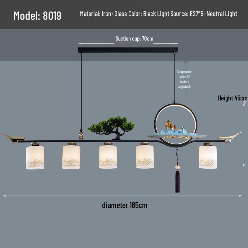 Modern Zen Dining Pendant Light: Pine-Inspired Multi-Head Strip Lamp for Tea Table or Study Desk