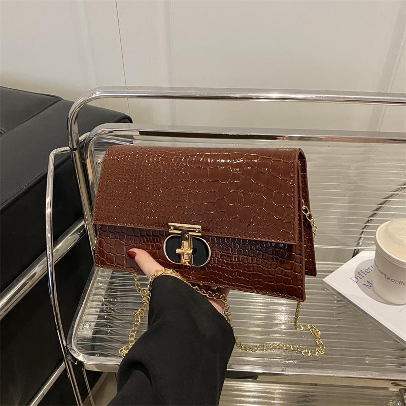Stone Pattern Women's Bag European and American Retro Fashion Chain Crossbody Small Square Bag Solid Color High Texture Travel Foreign Style Shoulder