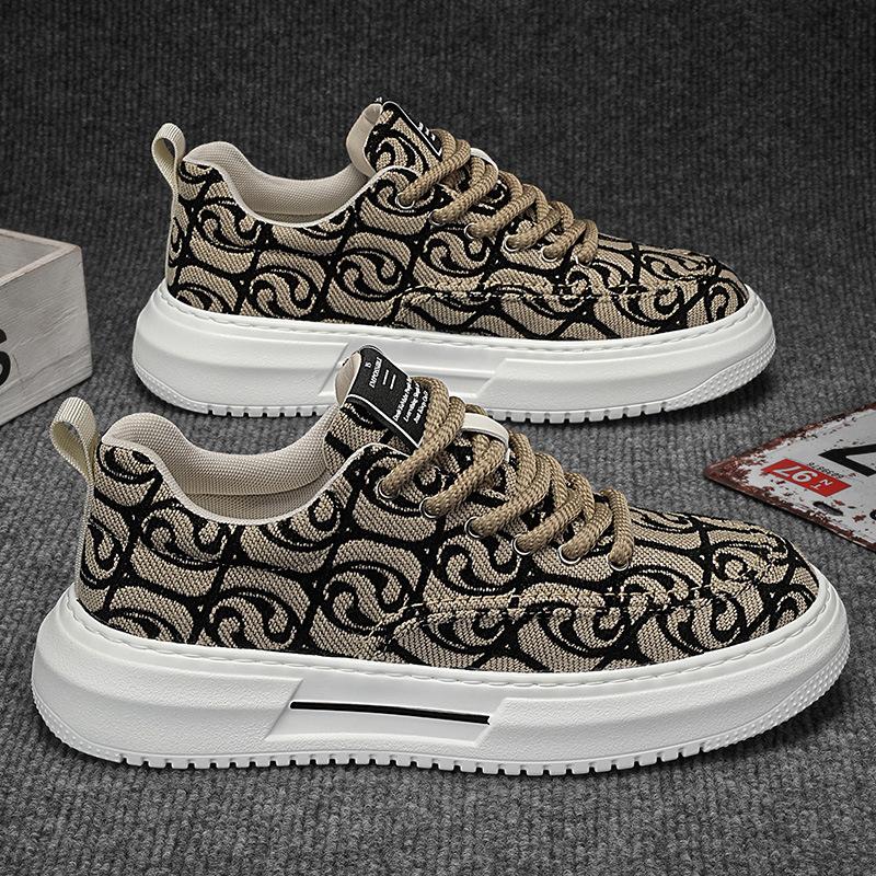 Men's shoes summer 2025 new breathable canvas shoes color matching versatile height increase sports and leisure low-top men's trendy shoes