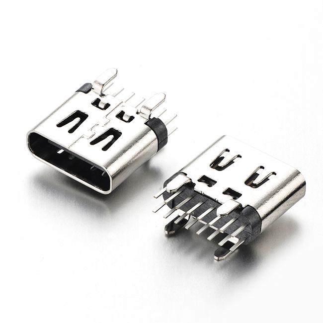 USB 3.1 Type-C Female Socket, Vertical Insertion, 6.5mm, Ejector Pin Long 1.3, with/without Spring, Tape.