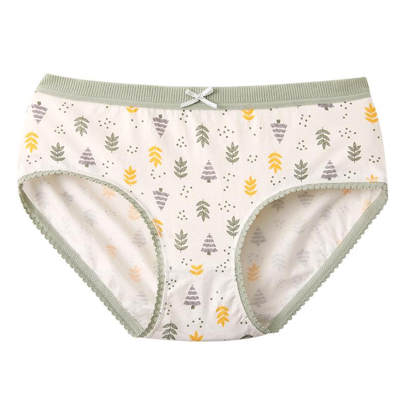 Women's Pastoral-Style Mori Girl Mid-Waist Cotton Lace Print Panties