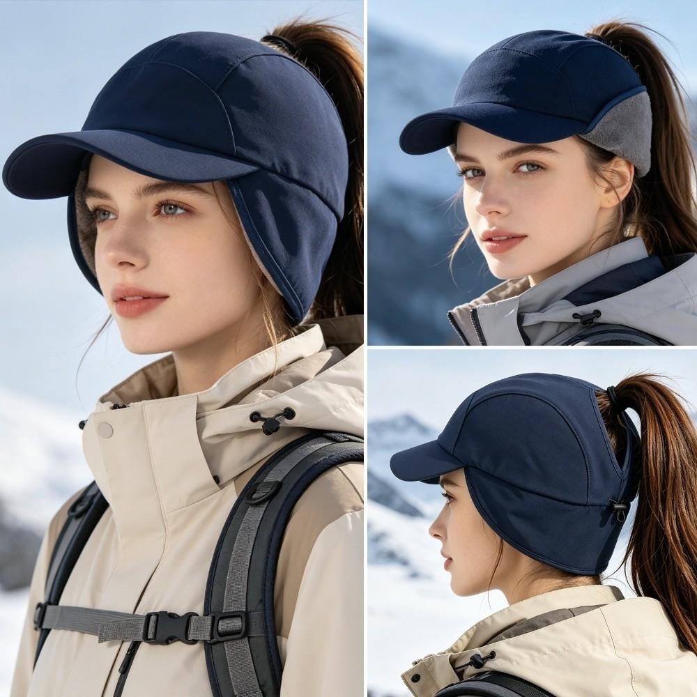 Adjustable Snapback Ear Flap Baseball Cap Thickened Fleece Winter Sports Hat