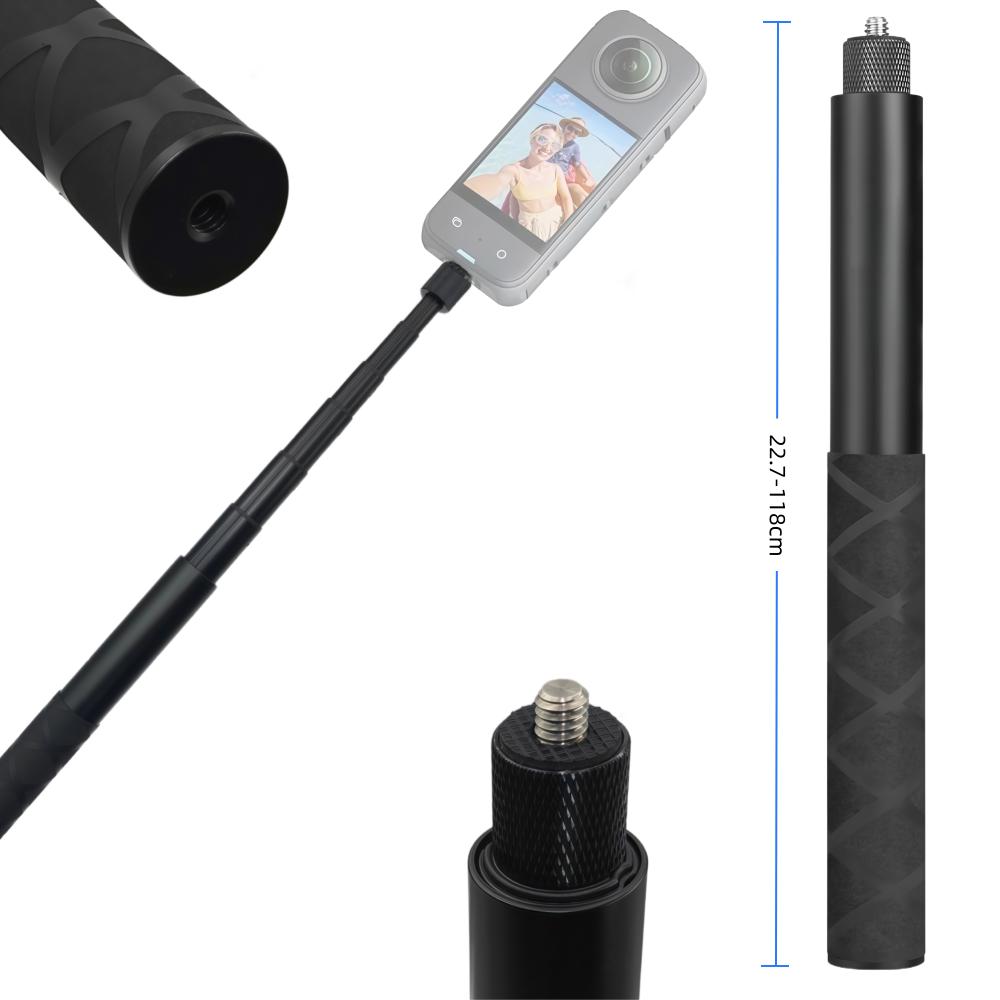 22.7-118cm Invisible Extension Pole Selfie Stick Aluminum Alloy Handle Monopod for Insta360 X4 X3 X5 Action Camera Accessories