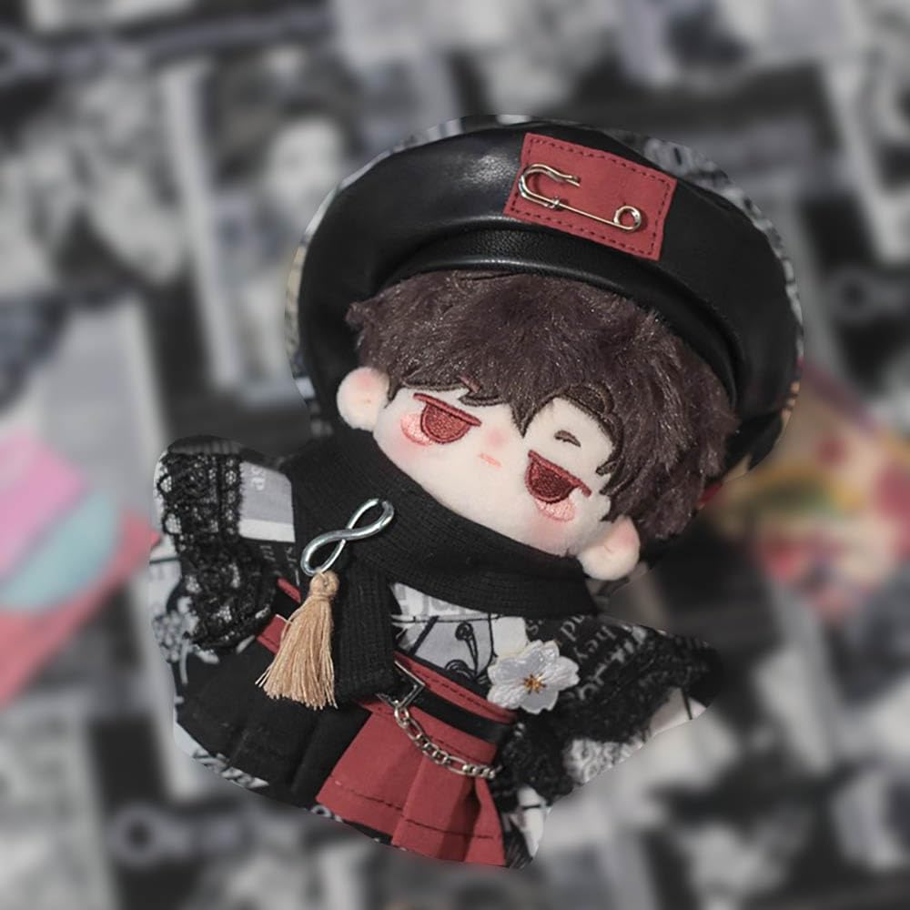 niannyyhouse 10cm20cm Plush Clothes Set (10cm) - Includes Hat, Coat, Skirt, Belt, Scarf, and Patterned Kimono.