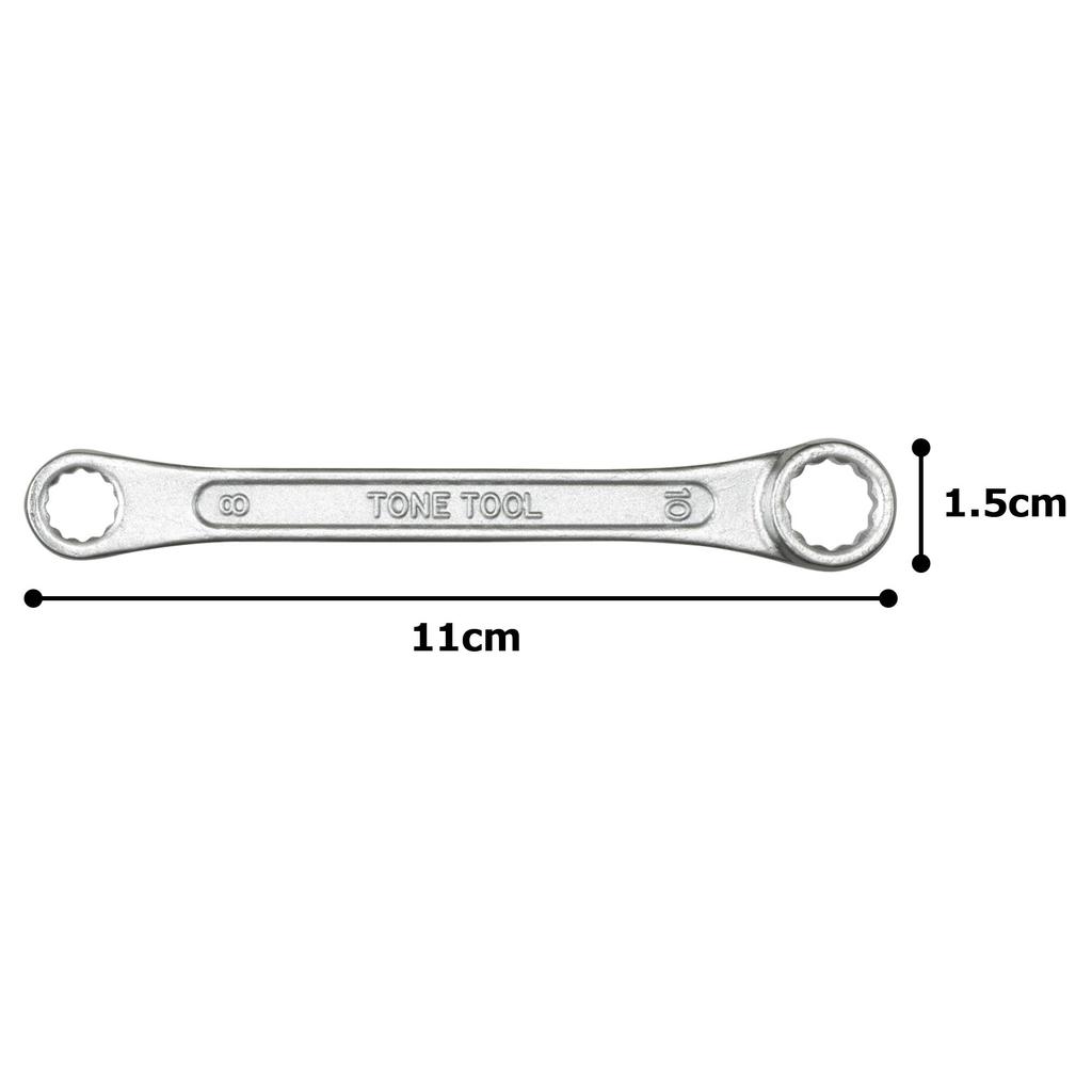 TONE Short Combination Wrench 8 x 10 mm (Straight) HPM03-0810, (Wrench Size)