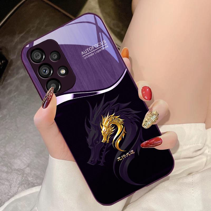 Wood Grain Dragon For Samsung Galaxy S10 4G S20 11E 30 S21 21Fe 22 S24 Pro S23 Ultra 5G S8 S9 Tempered Glass Phone Case