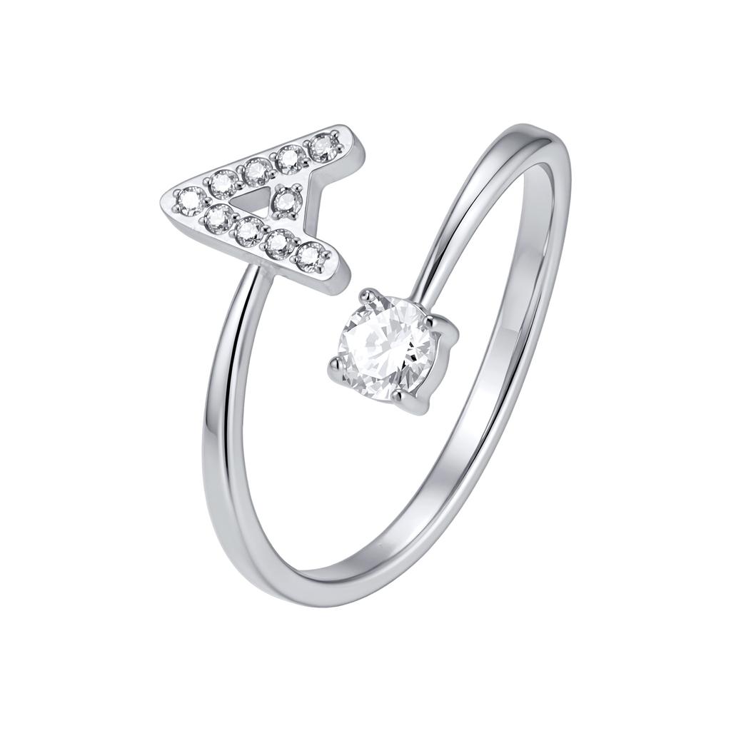 Chic Zircon Initial A-Z Letter Rings for Women Girls Adjustable Opening Ring Name Alphabet Female Wedding Fashion Jewelry Gift