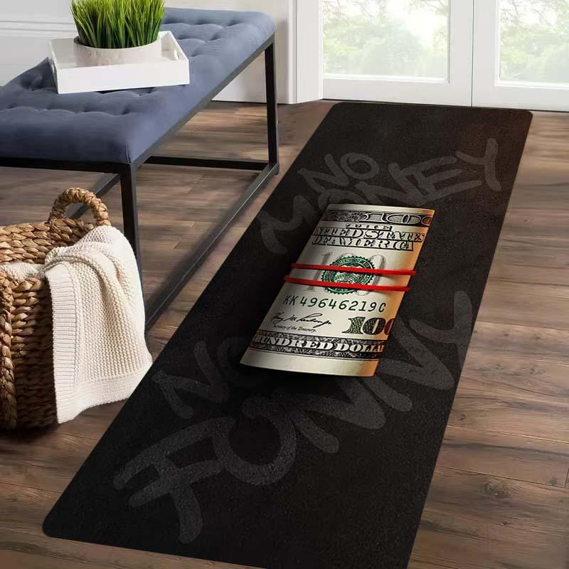 Money Roll Kitchen Mat - Black Dollar Print Thick Non-Slip Rug for Porch Balcony Hallway Living Room Kitchen Floor Decor