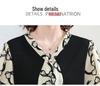 Stylish Printed Bow Tie Chiffon Top for Middle-Aged and Elderly Women – Loose Fit, Long-Sleeved, Plus Size