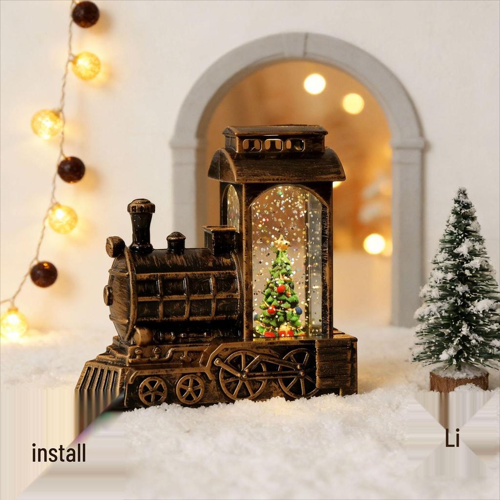Christmas Snowflake Train Lantern Ornament - Water-Filled Luminous Desktop Decoration