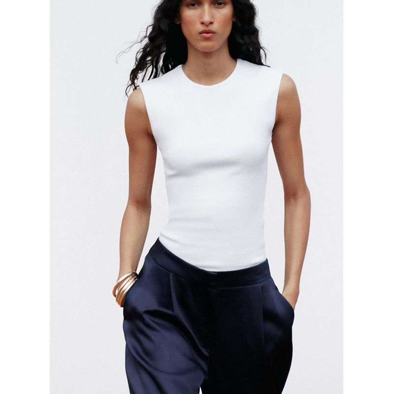 Summer New Product Women's Clothes Minimalist Style Multi-Color Cotton Blend Plaid round Neck Sleeveless Tops 2335151