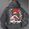 A Men'S Casual Stylish Japanese-Inspired Hoodie Featuring Mountain And Freedom Elements, Long-Sleeved Pullover, Regular Fit.