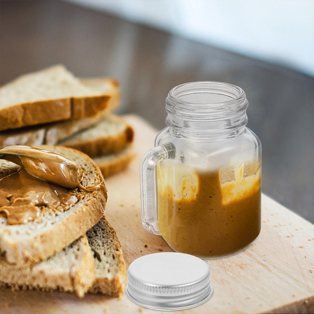 6pcs Clear Glass Mason Jars With Handle Lid Glass Storage Bottles Jar For Beverage Juice Drink Dessert Jam Airtight Sealing
