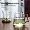 Niye Tea Infuser Cup, Glass Green Tea Mug with Separate Compartments for Office And Personal Use, Large Capacity Water Cup with Wooden Handle for Me