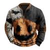 Men's Casual Fashion Christmas Printed Hoodless Sweatshirt Wide Men's Loose Button Stand Collar Hooded Sweatshirt