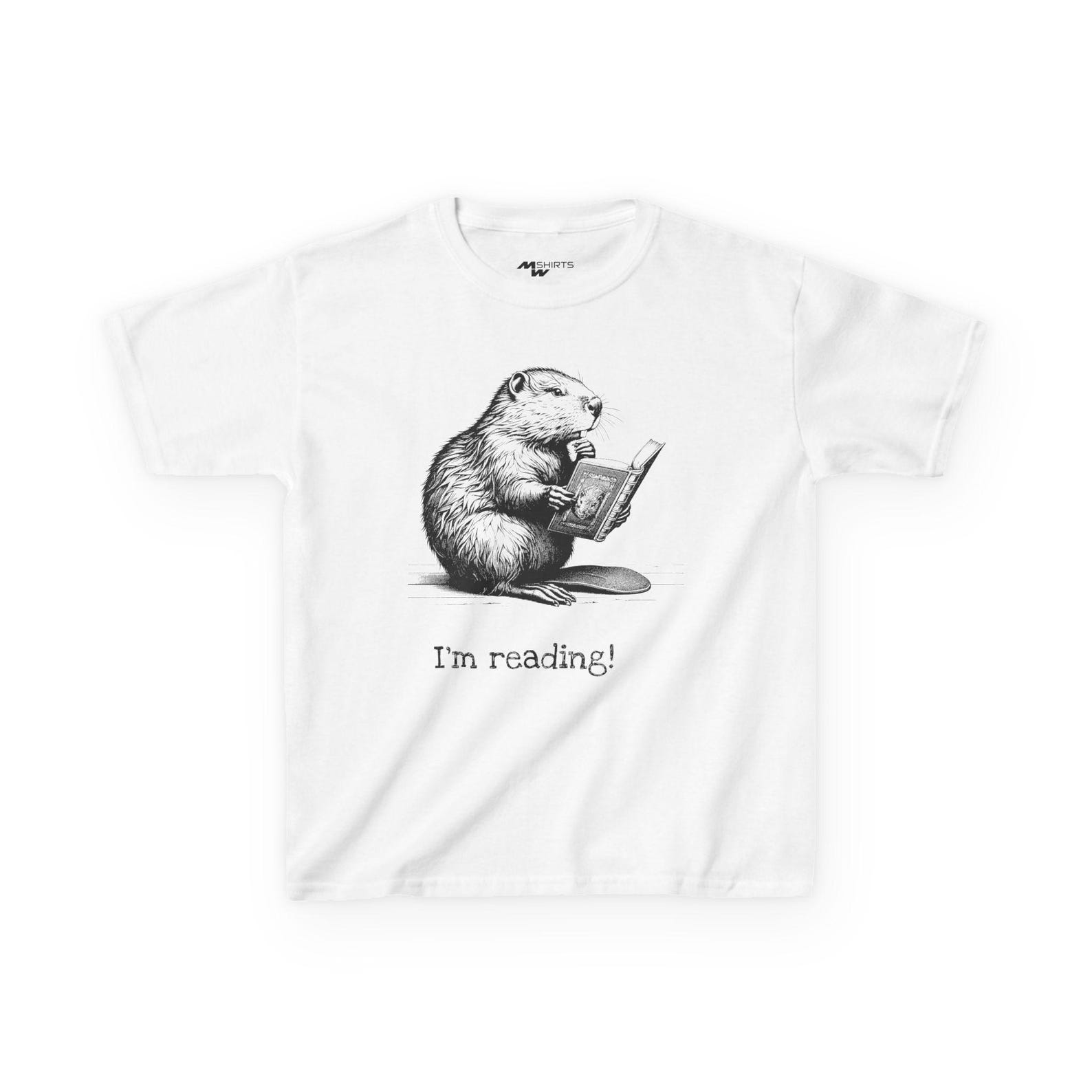 Reading Beaver Kids T-Shirt: Bookworm Gift S