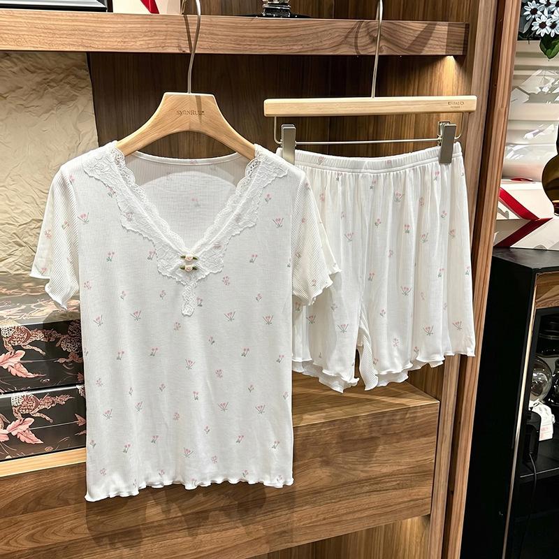 Summer pajamas, short-sleeved shorts, thin strip modal suit, women's loungewear