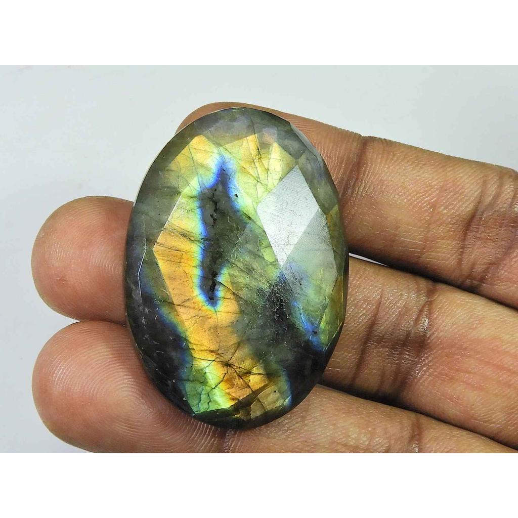 Natural Labradorite 29X42MM Oval Checker Cut Stone Cabochon Gemstone 90Cts. SK-2530