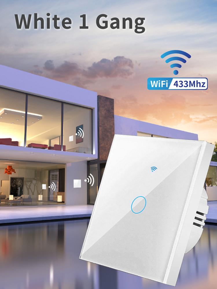 Tuya Smart WiFi Switch Work With Alexa Google Home No Neutral Wire Wireless 433Mhz Remote Touch Sensor Panel Switch 1/2/3Gang EU