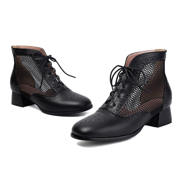 

Smmer Ankle Boots Women Sandals Round Toe, Thick Heel, Hollowed Out Splicing, Front Tie ,Cool Boots Platform Shoes Women 35 чорний