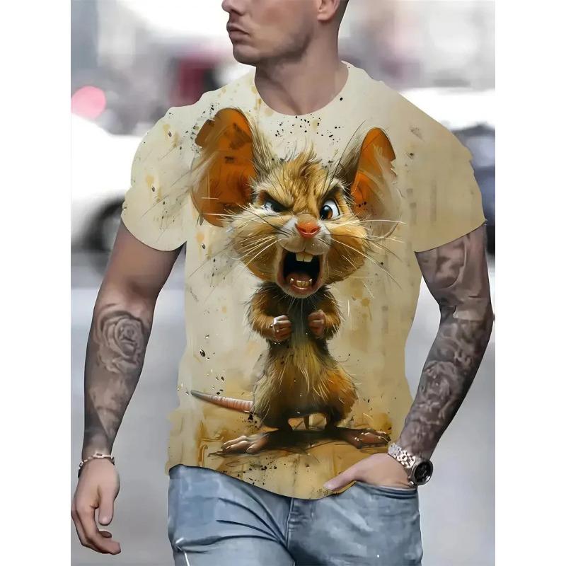 Fun Cat Pattern T-shirt, Men's Personalized Animal 3D Printed T-shirts, Round Neck Top
