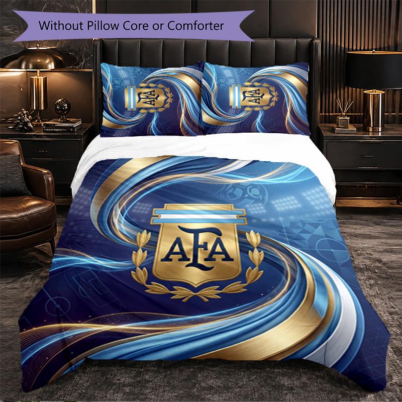 Argentina Football Pattern 3 Pieces Bedding Set Soft Microfiber Duvet Cover with Pillow Cases for Bedroom