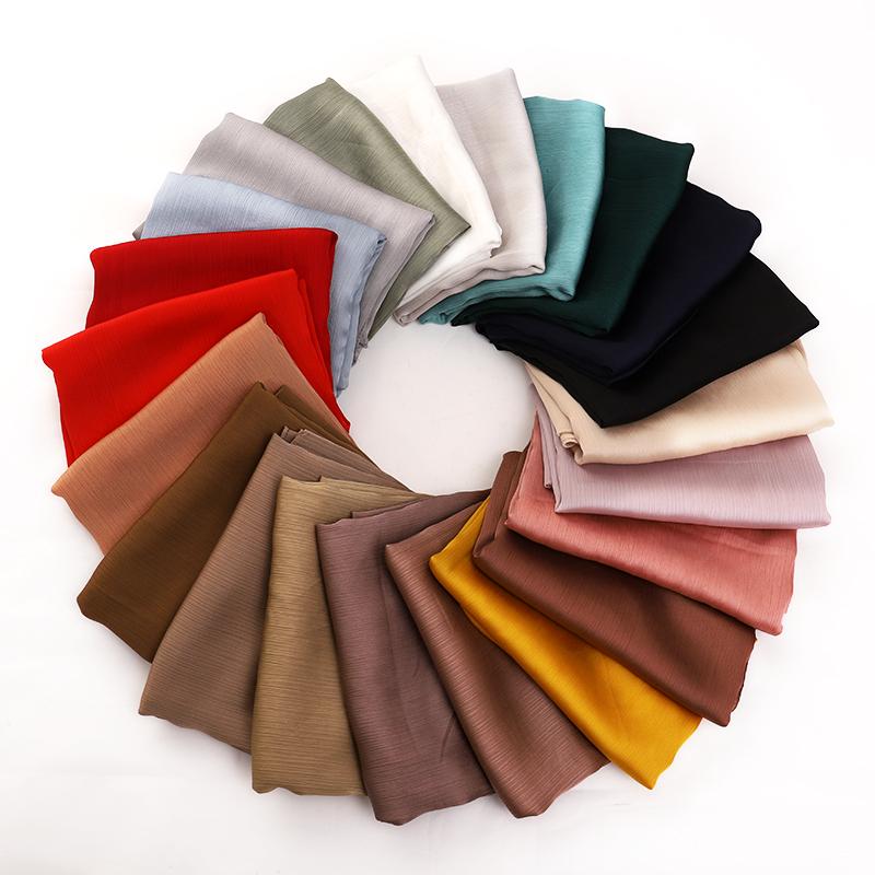 Hot Premium Satin Crinkle Hijab Scarf Chiffon Shawl Plain Muslim Women Hijabs Breathab Islam Women Turban Pleated Scarf Ramadan