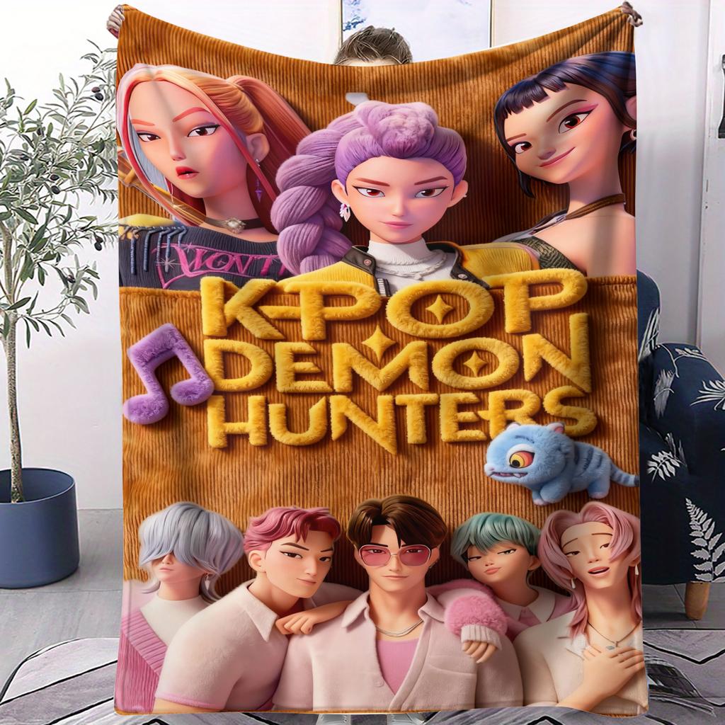 Coperta Demon Hunters KPOP Coperta Calda Anime Coperta Regalo per Fan Adatta per Casa Tempo Libero Campeggio Viaggio Coperta Multifunzionale
