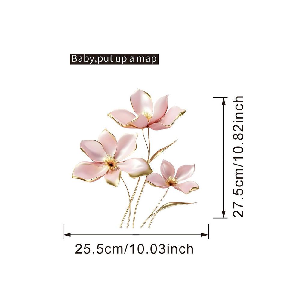 3D Pink Floral Toilet Stickers, Dimensional Flower Wall Decals for Bathroom Waterproof Removable Decor