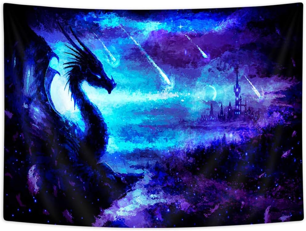 Dragon Tapestry Wall Hanging - Medieval Fantasy Fire Dragon Wall Art, Trippy Gothic Design For Living Room, Bedroom, Dorm Decor