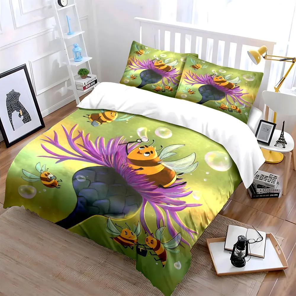 Cartoon Bee Trio Decoration Set Soft Comfortable Duvet Cover Bedding Set Included 1*Duvet Cover & 2*Pillowcases gift