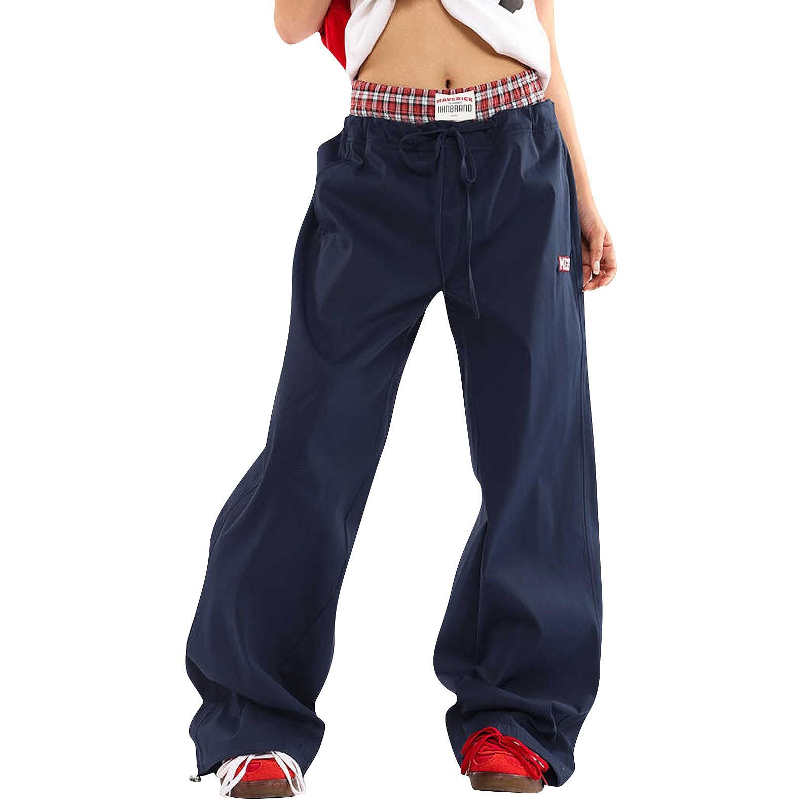 

Девушки Мода Двойная талия Клетчатая Лоскутная Поддельные Два Повседневные Брюки Ретро Спортивные Брюки-Карго XL тёмно-синий