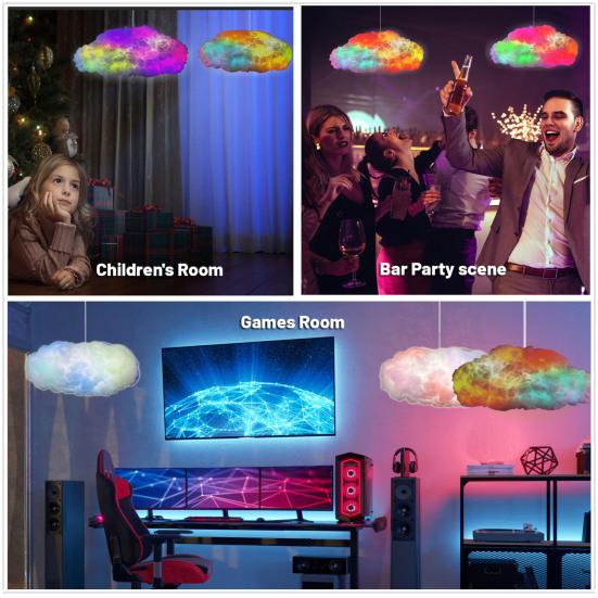 Yousheng LED Cloud Light DIY 3D Thundercloud Ceiling Lamp with Music-Synchronized Lighting Remote Control Adjustable Modes Bedroom Game Room Decor