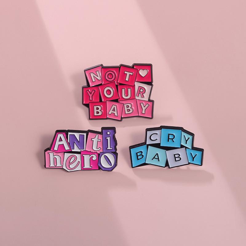 Stylish Cry Baby Pink Alloy Brooch Creative Letter Badge Unique Fashion Accessory