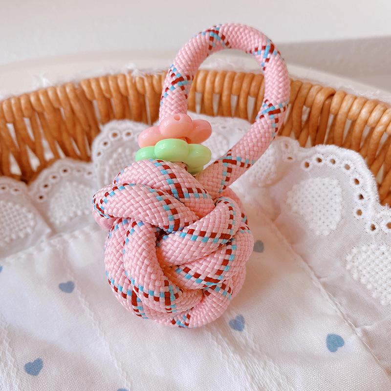 Women's Car Keychain Knotted Rope Floral Design Non-Slip Lightweight Bag Charm Portable Key Decor for Travel Commute Use