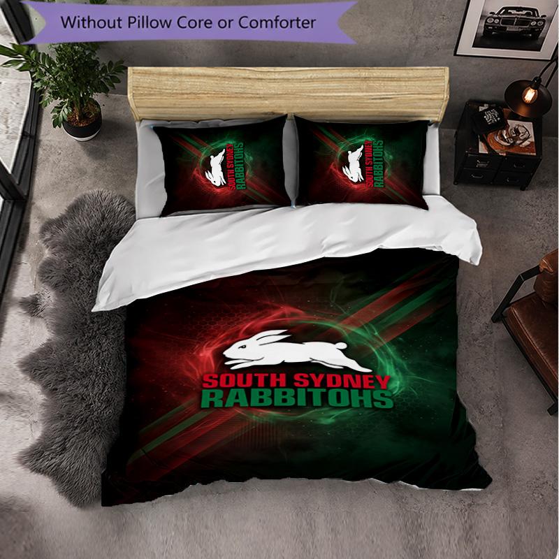 South Sydney Rabbitohs Modello Microfibra Set Biancheria da Letto 3 Pezzi Decorazione Copripiumino per Camera da Letto Uso Domestico
