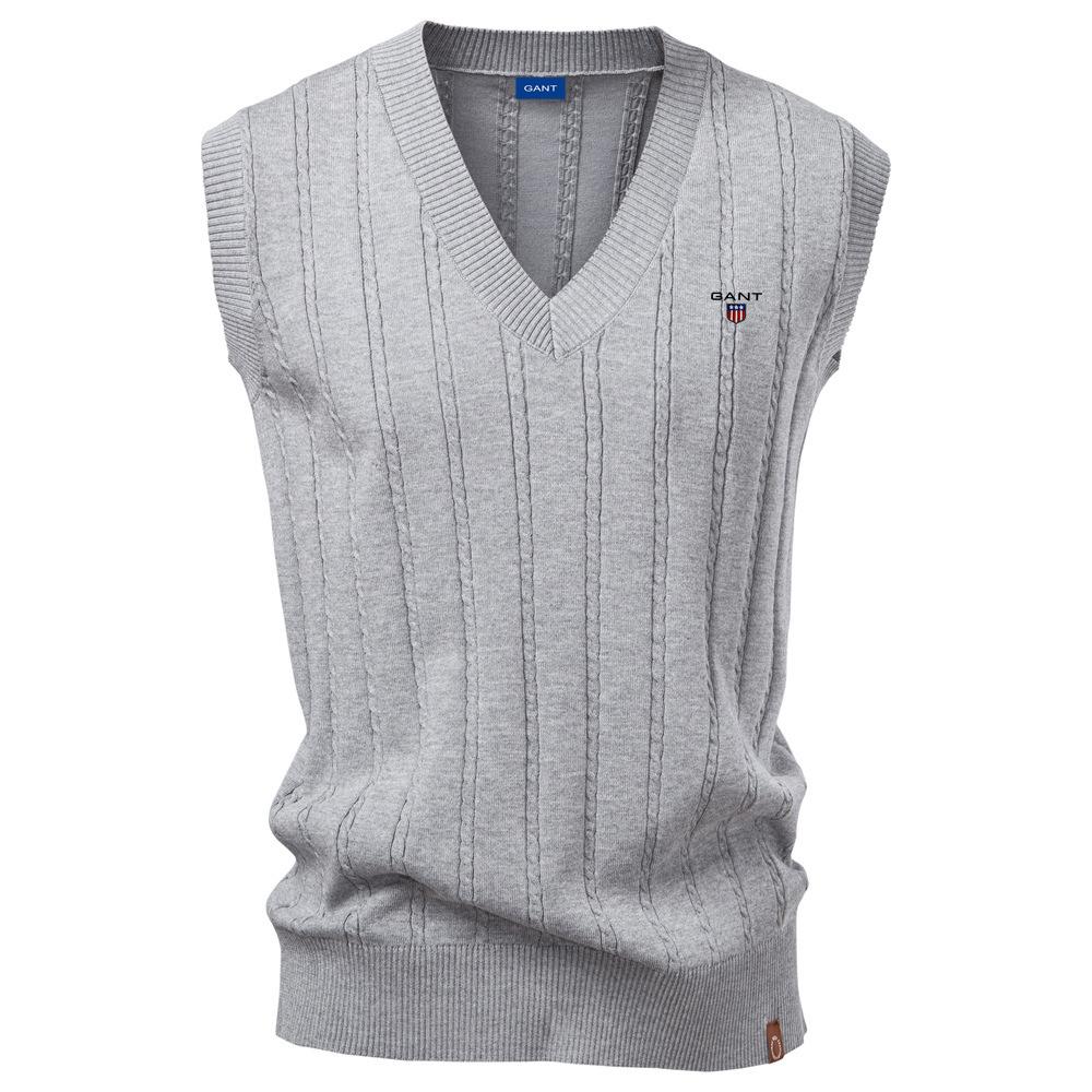 

Gant Embroidery Autumn/Winter 2025 European Size V-neck Fried Dough Twists Sweater Vest for Men s Business Sweater Waistcoat M срібний