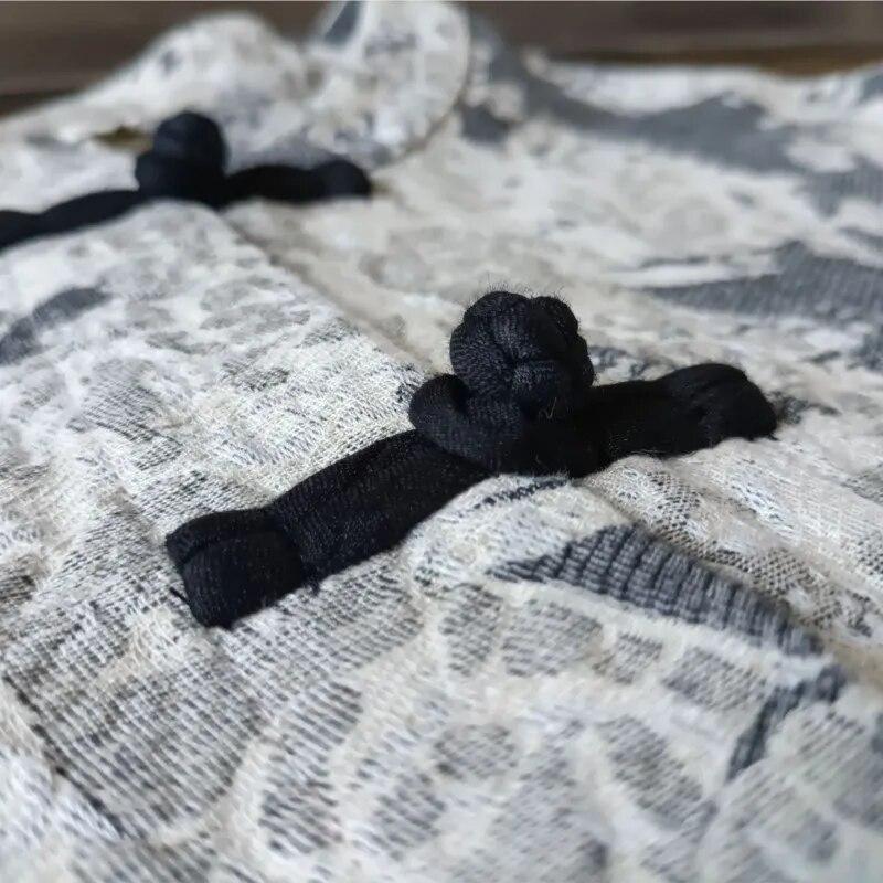 Johnature Dámské Vintage Žakárové Košile Topy Stojáček Dlouhý Rukáv Knoflíky Patchwork Kapsy Halenky Jarní Košile
