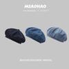Style Artistic Retro Womens Beret In Denim Blue Warm Cotton Fabric For Seasons All
