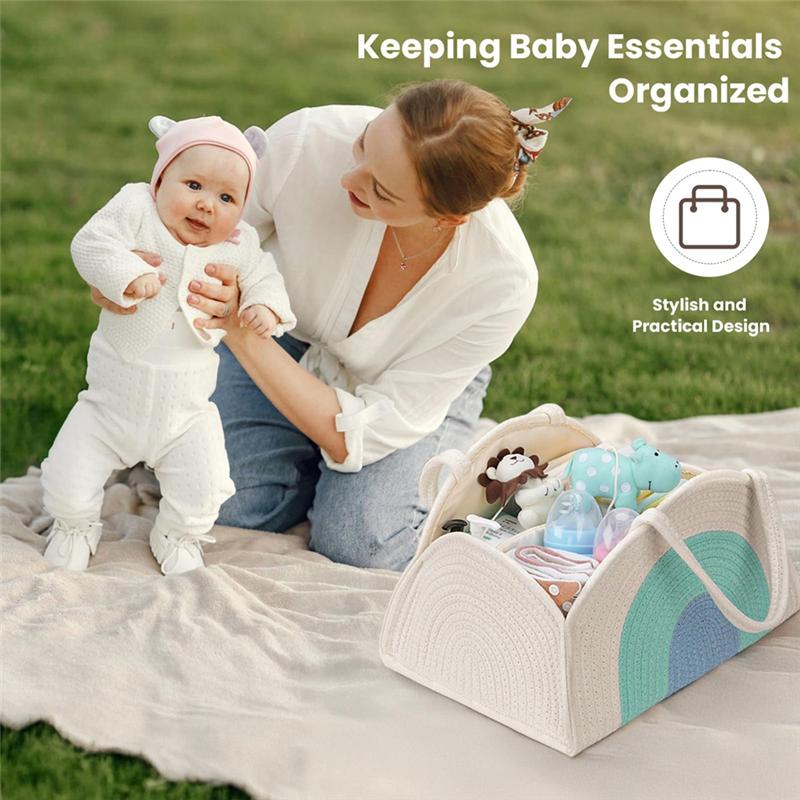 A25F-For Diapers For Baby Organizer, Baby Basket Wipes Storage, Newborn Baby Essentials Gift For Boy Or Girl Baby Shower