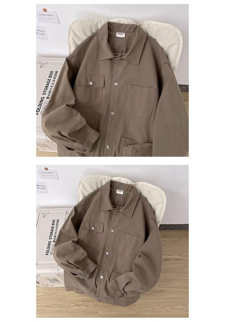 2026 Spring/Autumn Men's Retro Solid Color Loose Shirt - Japanese Streetwear Casual Jacket