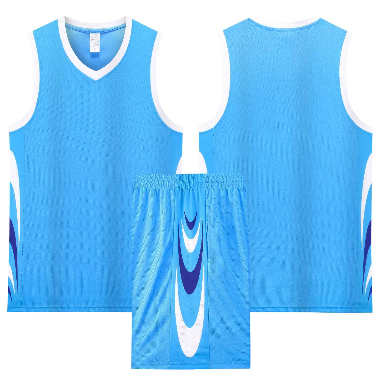 

Мужской и женский тренировочный комплект баскетбольной формы - Студенческий, Командный, Детская майка с двойными карманами и печатью XXXS (110-120 cm) небесно-голубой